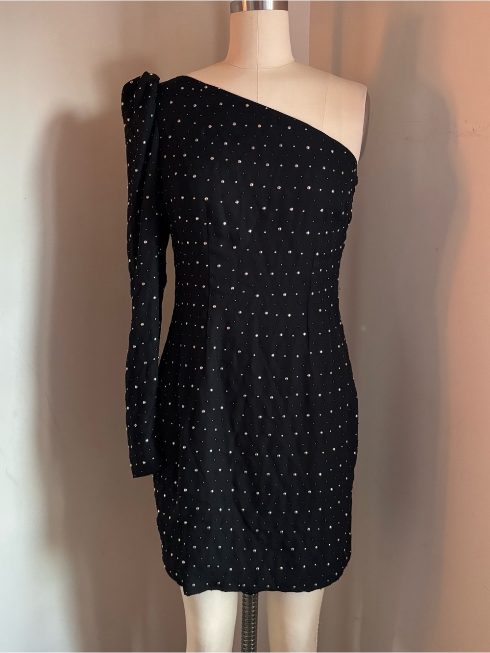 Robert Rodriguez - Black Silk Studded One Shoulder Dress Sz 4